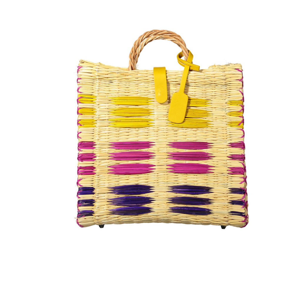 MARIANA - Yellow Pink Purple Stripes Organic reed bag Hand-made
